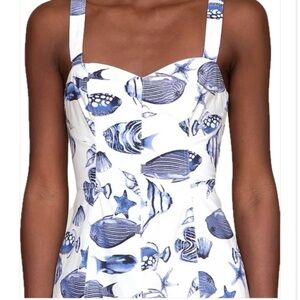 Avec Les Filles Coastal Dress White Printed A-Line Sweatheart Neckline Dress 14